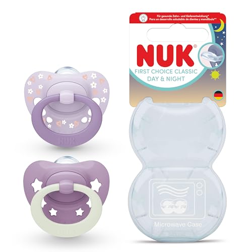 NUK First Choice Classic Day & Night Chupete para bebé | 18-36 meses | Chupetes ortodónticos que brillan en la oscuridad | 95% de aceptación por parte de los bebés** | Morado | 2 unidades NUK First Choice Classic Day & Night Chupete para bebé | 18-36 meses | Chupetes ortodónticos que brillan en la oscuridad | 95% de aceptación por parte de los bebés** | Morado | 2 unidades