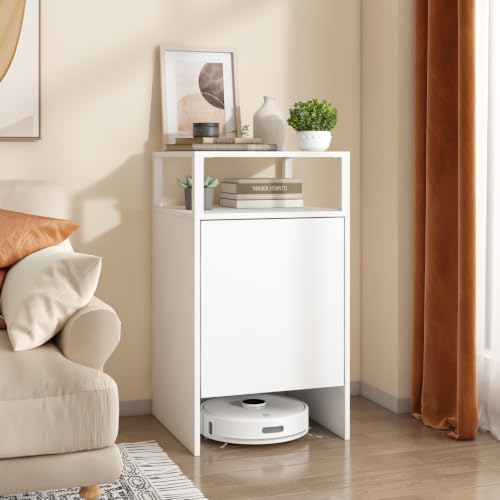 Caldion Meuble de Rangement Caché pour Aspirateur Robot, Armoire avec Portes et Tiroirs Table d'Appoint