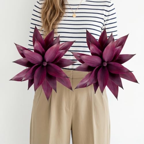 Ttranewsoo 2-Pack 18.1-Inch Purple Artificial Agave Plants, UV Resistant Faux Outdoor Succulents and Burgundy Tropical Greenery for Planters, Porch, Patio, Garden, Entryway and Indoor Decor