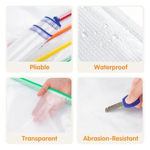 WISYOK 12pcs A5 Plastic Wallets Zip, Zip Lock Bags Mesh, Plastic Folders, Document Wallets, Zip Folders, Zipper File Bags for Office, School, Travel, Home (23.5x16.5cm, 12 Colors) - Image 2