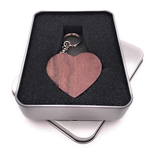 Clé USB 3.0 cœur en bois foncé 128 Go avec son coffret cadeau