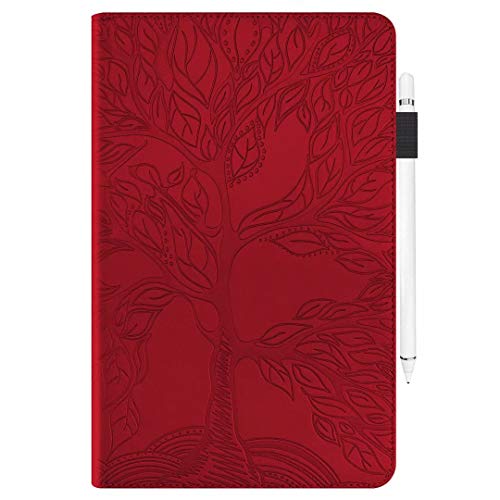 Ttimao Case for Huawei Mediapad M5 Lite/C5 10.1" Tablet Case Stand Function Embossed Tree PU Leather Flip Wallet Cover mit Card Slot und Pen Holder-Rot Cover