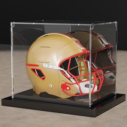 Putros Mini Helmet Display Case with Mirror and Black Metal Stackable Base