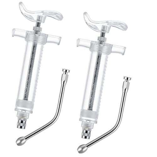 Threlaco 2 Pcs 20ml Large Drench Gun for Goats Large Dosage Feeding Gun Reusable Veterinary Medicine Syringe Continuous Dosing Feeding Dispenser for Goat Sheep Cattle Horse Livestock(Clear)