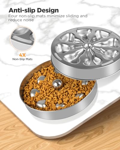 Oiwliur Slow Feeder Dog Bowls – Stainless Steel Non-Slip Metal Bowl for Slow Feeding, 5 Cups Large Capacity, Double-Sided Design for Dry, Wet, or Raw Food, Ideal for Small, Medium, Large Dogs