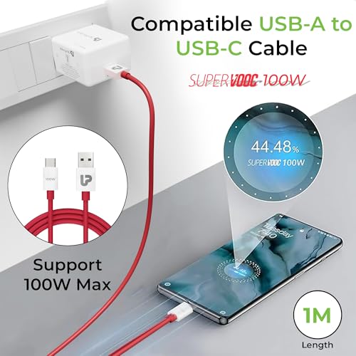 Image of UltraProlink Boost 100SVC|100W SUPERVOOC Charger with Type-C Cable| Compatible with Oneplus, Oppo, Realme, Redmi,Xiaomi|1m USB A-C TPE Cable| Supports Dash, Warp, Vooc, SuperVooc,Dart|UM1201|White
