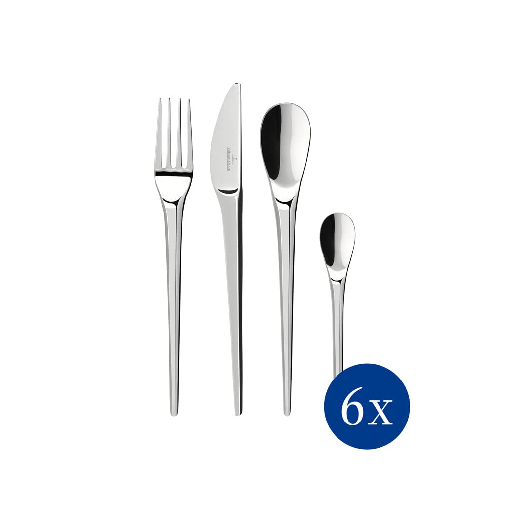 Villeroy & Boch - NewMoon Besteckset 24-teilig Platin, Spülmaschinenfest, Besteck Set für 6 Personen Silber, Besteckset, Besteck, Edelstahl