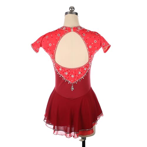 Vestido de patinação artística, patchwork de dois tons com strass brilhante, mangas curtas, competiç