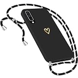 Handykette Hülle für Samsung Galaxy A50 Hülle Necklace, Herz Motiv Muster Handyhülle für Samsung Galaxy A50 Hülle mit Band Kordel zum Umhänge Ultradünn Hülle für Samsung A50/A30s Handykette (Schwarz)