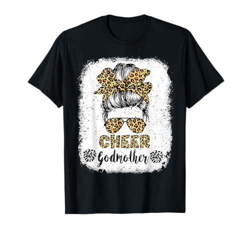 Cheer Godmother Leopard Messy Bun Cheerleader Bleached T-Shirt