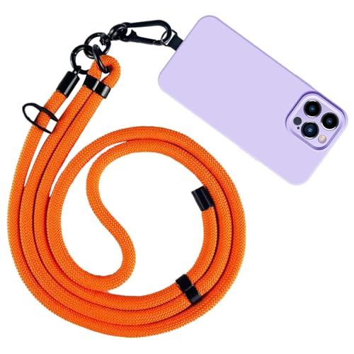 Soporte para teléfono, correa de nailon antirrobo, correa cruzada con parche, correa de nailon ajustable para el cuello compatible con la mayoría de teléfonos inteligentes, Naranja 1, Refer to