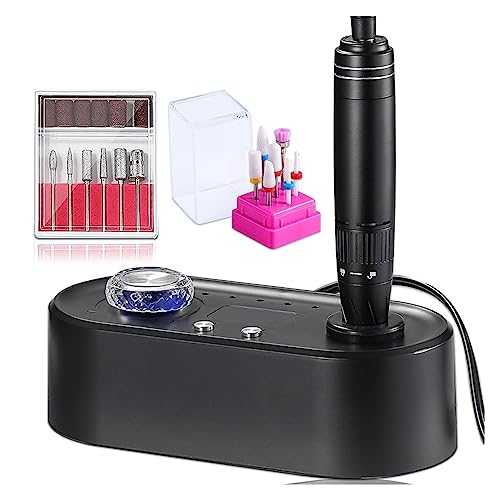 Wiertarka do paznokci, 40000RPM wiertarka do paznokci, elektryczny pilnik z wyświetlaczem prędkości LCD, Manicure i Pedicure Efile akrylowych(Black-Set)