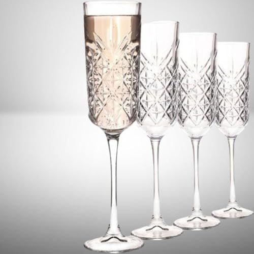 Image of Forestamart Elegant Crystal Champagne Flutes Set of 4-180ml Lead-Free Quality Glass with Diamond Pattern Perfect for Parties Gifting Prosecco & Sparkling Wine
