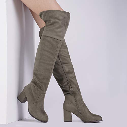 DREAM PAIRS Women's Knee High Block Heel Boots,Khaki,10 - image 3