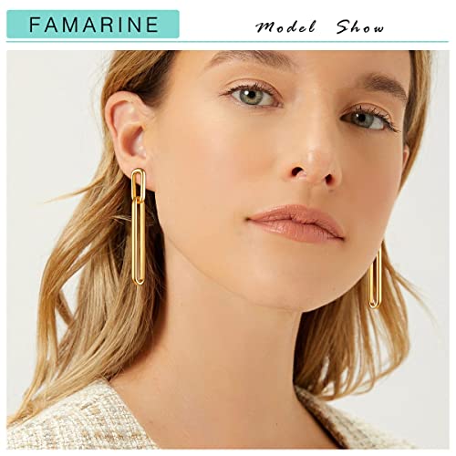 FAMARINE Long Drop Earrings for Women Geometric Dangle Earrings Statement Earrings Chic Earrings, Gold3