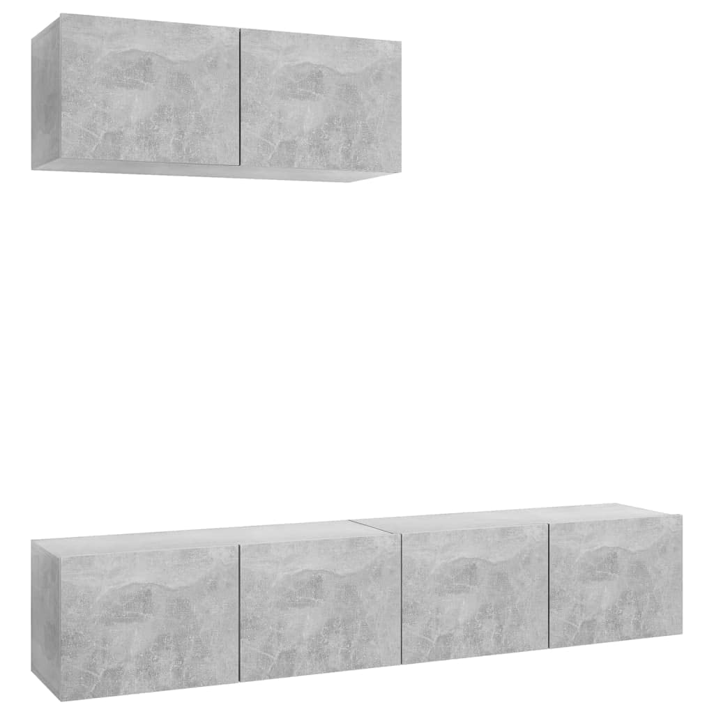 TV-Schränke 3er-Set, Betongrau, Holzwerkstoff, 80x30x30 cm, Wandmontage, Modernes Media-Center für Wohnzimmer und Schlafzimmer
