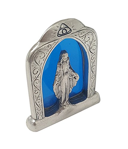 Estatua de repisa Lady of Grace de estaño y vidrio azul miniatura 2