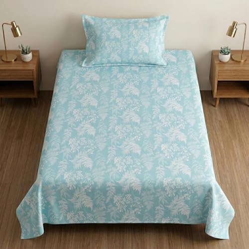 Image of Mafatlal 186 TC Metro Cotton Single Bedsheet | 90 x 60 Inch|Soft, Breathable & Lightweight | with Matching Pillow Cover| Teal Shadow