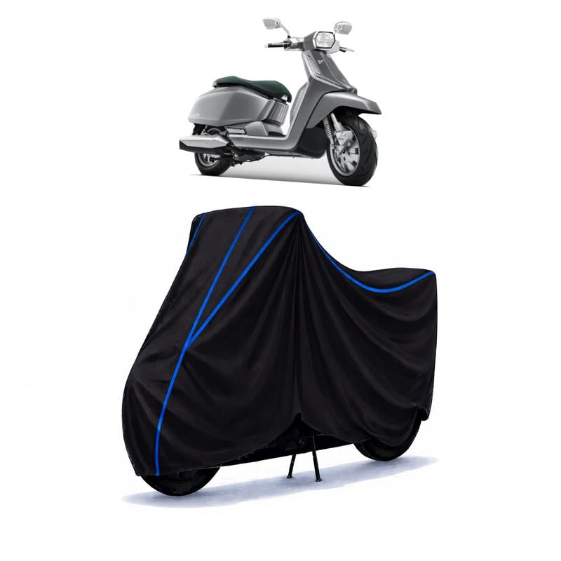 Image of Scooty Cover Water Resistant for unveils X300 | Universal Scooter & Bike Cover | Heavy Duty UV Dust, Rain & Scratch Protection | Elastic Fit All Weather Indoor Outdoor | Black with Blue Piping