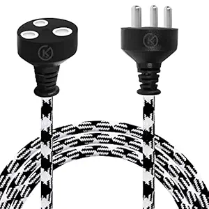 klick Gadgets 3 Pin Cotton Threaded | Male to Female | Expandable Electric Extension with 3.5 m Wire | White & Black Colour
