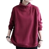 [Big laugh] ハイ モック ネックトップス トレーナー ビック シルエット ニット ロング 丈 オーバー レディース (レッド, 3XL)