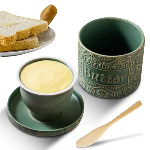 Beurrier français en céramique avec couvercle et couteau à beurre, récipient à beurre refroidi...