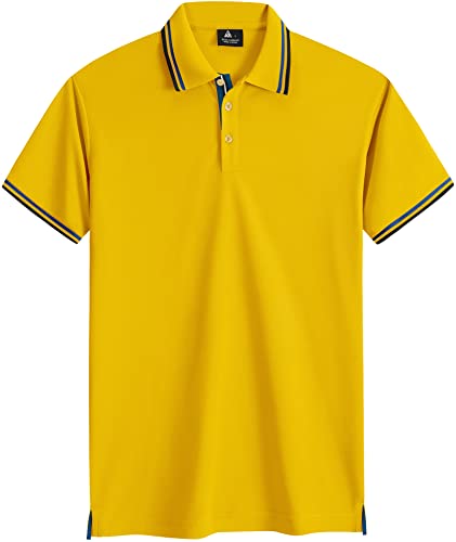Scodi Men's Short Sleeve Polo Shirt Breathable Athletic Golf Shirt Tennis Casual T-Shirt 110-Golden Yellow-M #TOP3
