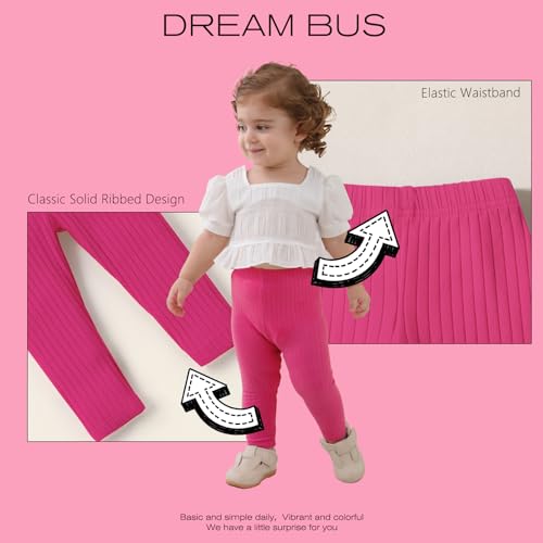 DREAM BUS Pacote com 5 calças para bebês meninas com nervuras com babados e sino leggings para bebês