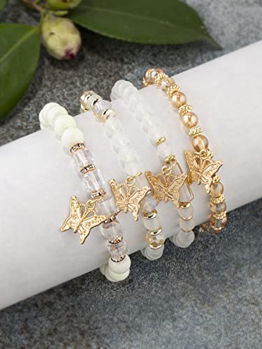Choistily 4 Sets Boho Stackable Bracelets For Women Stretch Multilayered Crystal Bracelet Beaded Butterfly Bracelets Adjustable Bracelet Bohemian Jewelry Gifts #TOP5