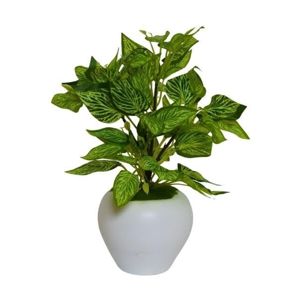 Image of fancymart Artificial Plant Leaves in Apple Pot (30 cm Height) | Small Potted Plant for Office Desk | Home Decor for Living Room | Cafe & Restaurant Table Decoration