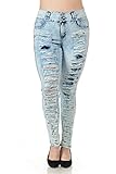 Women’s Plus Size Blue/Black Denim Jeans Skinny Ripped Distressed Pants