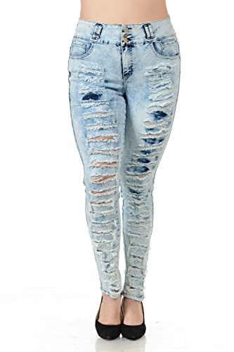 Women’s Plus Size Blue/Black Denim Jeans Skinny Ripped Distressed Pants