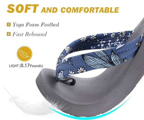 Kuailu Womens Yoga Mat Flip Flops With Comfortable Arch Support Ladies Summer Beach Pool Waterproof Thong Sandals Comfort Supportive Cushion Slip On Cheap Flipflops Floral Fabric Grey Size 8.5 thumb #2