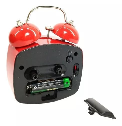 Relógio Despertador Retrô Vermelho Pequeno quadrado e Silencioso, 11cm x 9cm, Pilha AA
