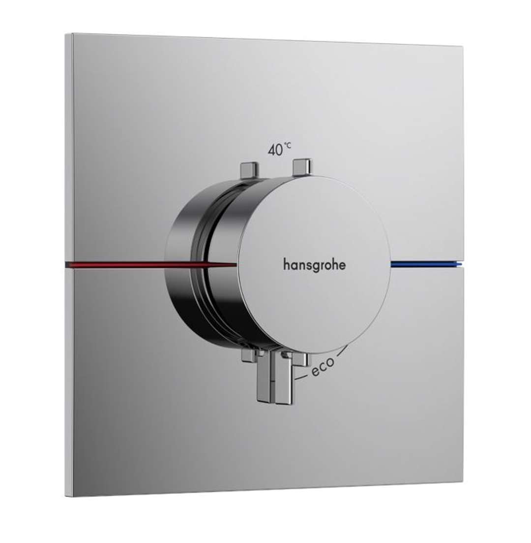 hansgrohe ShowerSelect Comfort E - Mitigeur thermostatique, Robinet encastré avec arrêt de sécurité (SafetyStop) à 40°C, Thermostat carré, 3 sorties, Chromé