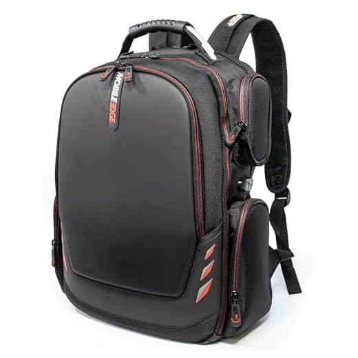 Mobile Edge Core Gaming Laptop Backpack, Molded Front Panel, 17 - 18 Inch, External USB 3.0 Quick-Charge Port and Built-in Charging Cable ScanFast TSA Checkpoint Friendly Black w/Red Trim MECGBP1
