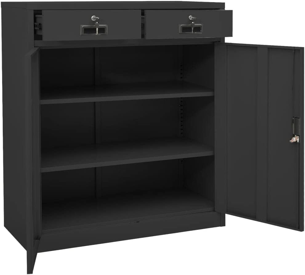 Anthracite Steel Office Cabinet Medium Size with Locks, Wall Mounted Storage Cabinet for File Organization, Adjustable Shelves, Durable Metal Locker for Office Storage