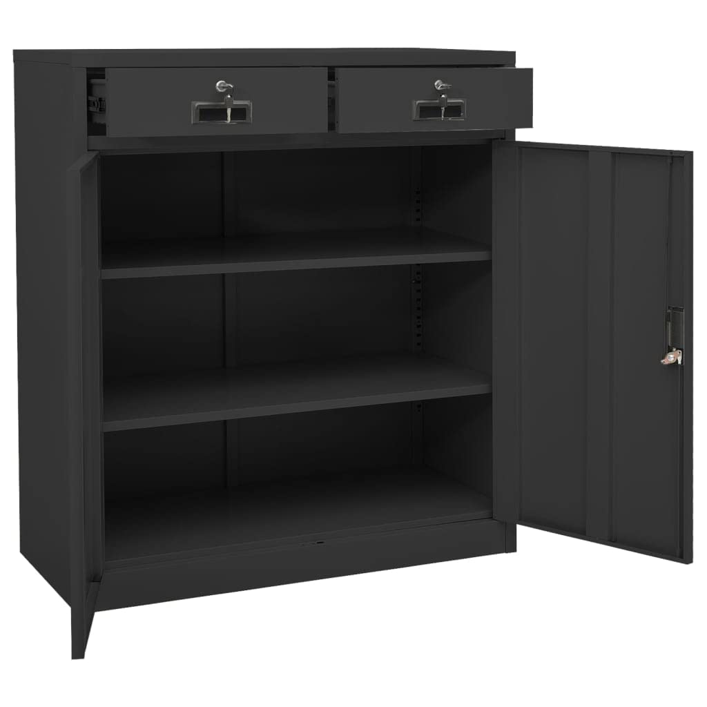 Armario de oficina antracita de acero 90 x 40 x 102 cm con cajón, taquilla, compartimento ajustable, espacio de almacenamiento y cerradura para oficina, salón, pasillo y dormitorio