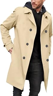 Mens Trench Coat Double Breasted Notched Lapel Casual Slim Fit Long Jacket Windbreaker Overcoat