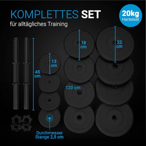 ArtSport® 2er Hantelset 20kg - Kurzhantel Set mit 2 Kurzhanteln, 12 Gewichte/Hantelscheiben und Sternverschlüsse - Krafttraining… – Ansicht 5