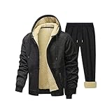 Generisch Chándal de invierno para hombre con forro polar de peluche. Chándal cálido de 2 piezas con chaqueta con capucha | Conjunto térmico forrado para días fríos, Style_o01 Negro, S
