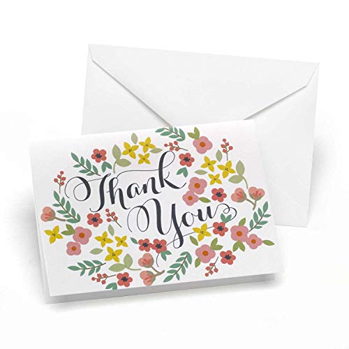 Hortense B. Hewitt 50-Count Retro Floral Thank You Note Cards with Envelopes, 4.8