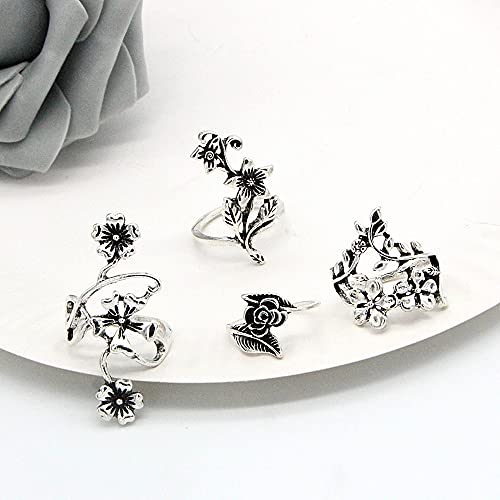 Cjiayujew Hollow Carved Flowers Rings For Women,4Pcs Above Knuckle Blue Rings Set For Women Knuckle Rings Set For Women, Bohemian Vintage Silver Stack Rings (Silver) #TOP4