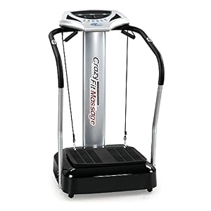 @tec Crazy FIT Massage, Vibrationsplatte mit Haltestange, 50 Stufen, 4 Programme + manueller Modus, Pulssensoren, 2 Trainingsbänder, LED-Anzeige, rutschfeste Trittfläche