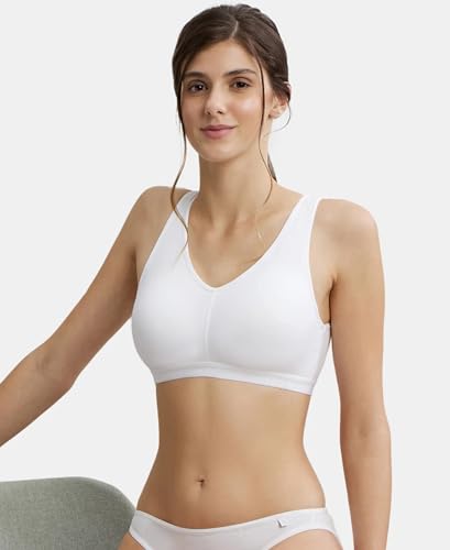 Image of Jockey ES04 Women's Wirefree Padded Super Combed Cotton Elastane Stretch Full Coverage Sleep Bra with Removable Pads and Ultrasoft Underband