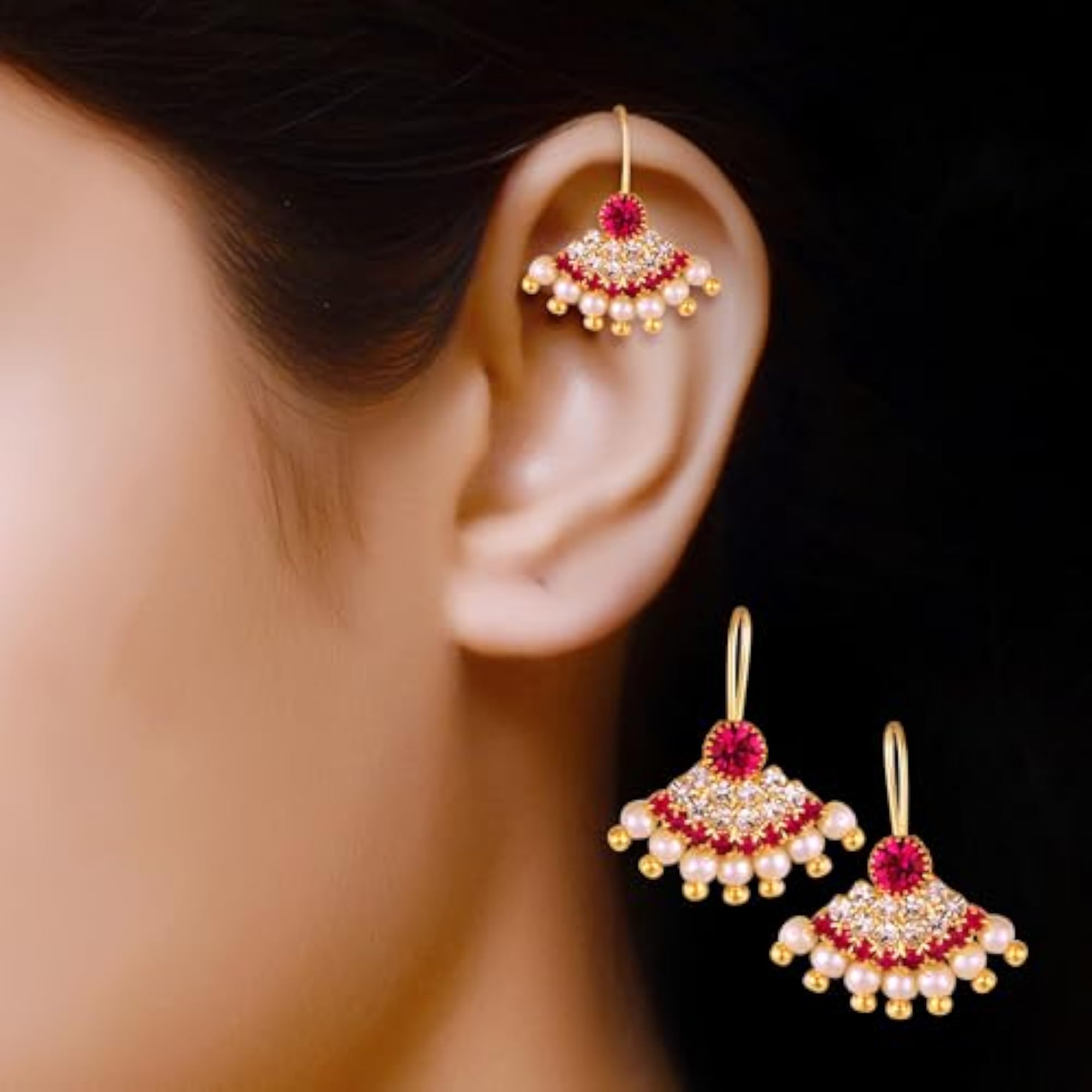 Women's Elegant Shimmering Red Bugadi Earrings