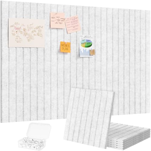 Lifewit Felt Slatted Bulletin Board, 6 Pack Self-Adhesive Panel, 36"x 24" Total Size, Cork Board Alternative, Pin Message Board with 30 Pushpins for Room and Office Decor, Home, Dorm, Gray