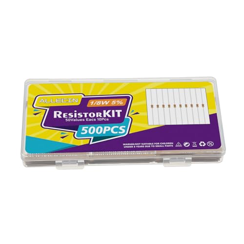 ALLECIN Kit de Resistores de 50 Valores de 1/8 W de 1 Ohm A 1 M Ohm 1/8 Watt 5% Metal Film Resistors