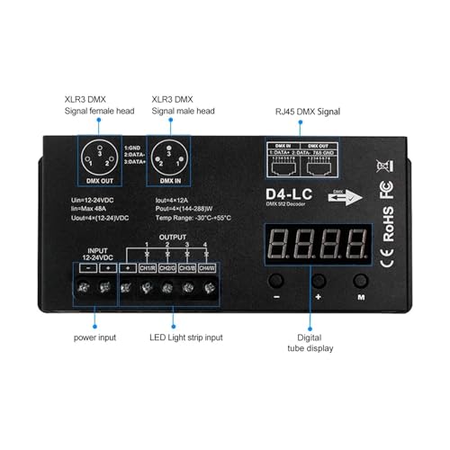 Variateur LED RGBW 4CH 12A décodeur DMX512 contrôleur de bande