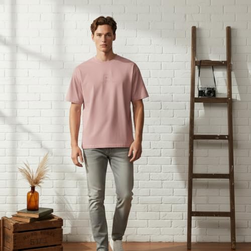 Image of Van Heusen Men's Premium Cotton Oversized Drop Shoulder Brand Logo T-Shirt